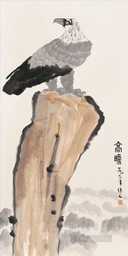 Águila Wu Zuoren sobre roca antigua tinta china pájaros Pinturas al óleo